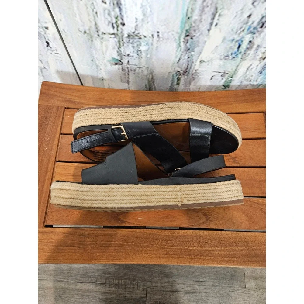 Naturalizer Jasmin Black Leather Espadrille Platform Sandals Womens Size 8M